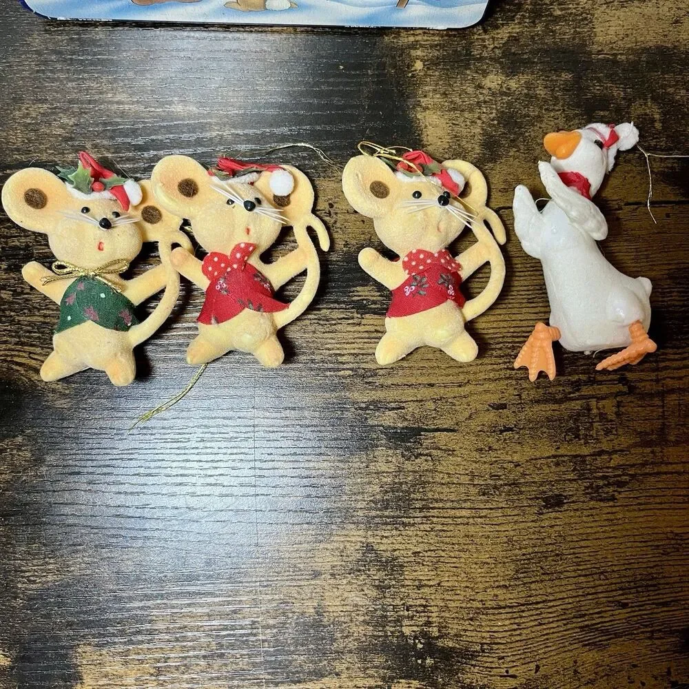 Lot of 24 Vintage Christmas Ornaments 1980s Flocked & Assorted Holiday Decor